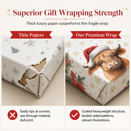 🎁🐮 Maak elk kerstcadeau extra bijzonder met Highland Cow inpakpapier! 🎄
