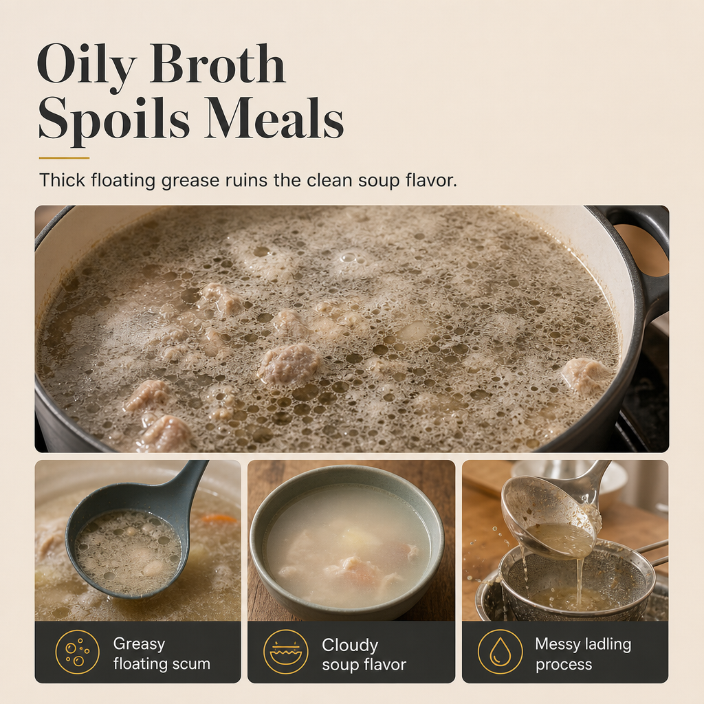 🥣✨ Roestvrijstalen Schuimspaan voor Heldere Soep Heldere Bouillon in Één Beweging!