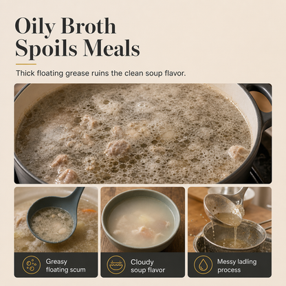 🥣✨ Roestvrijstalen Schuimspaan voor Heldere Soep Heldere Bouillon in Één Beweging!